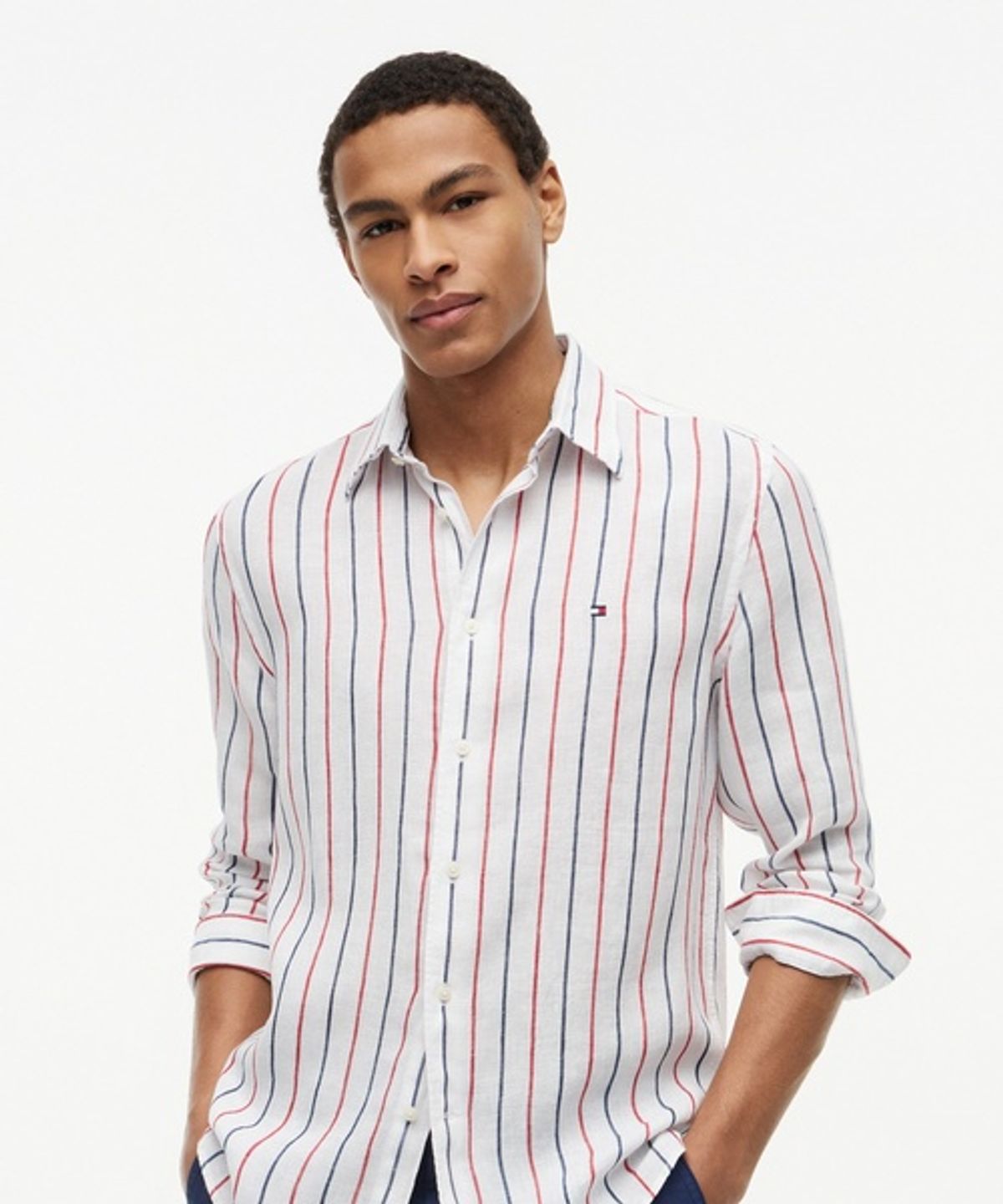 타미힐피거(TOMMY HILFIGER) 린넨 스트라이프 레귤러 핏 셔츠 (T12G6WSH300MT10EV)