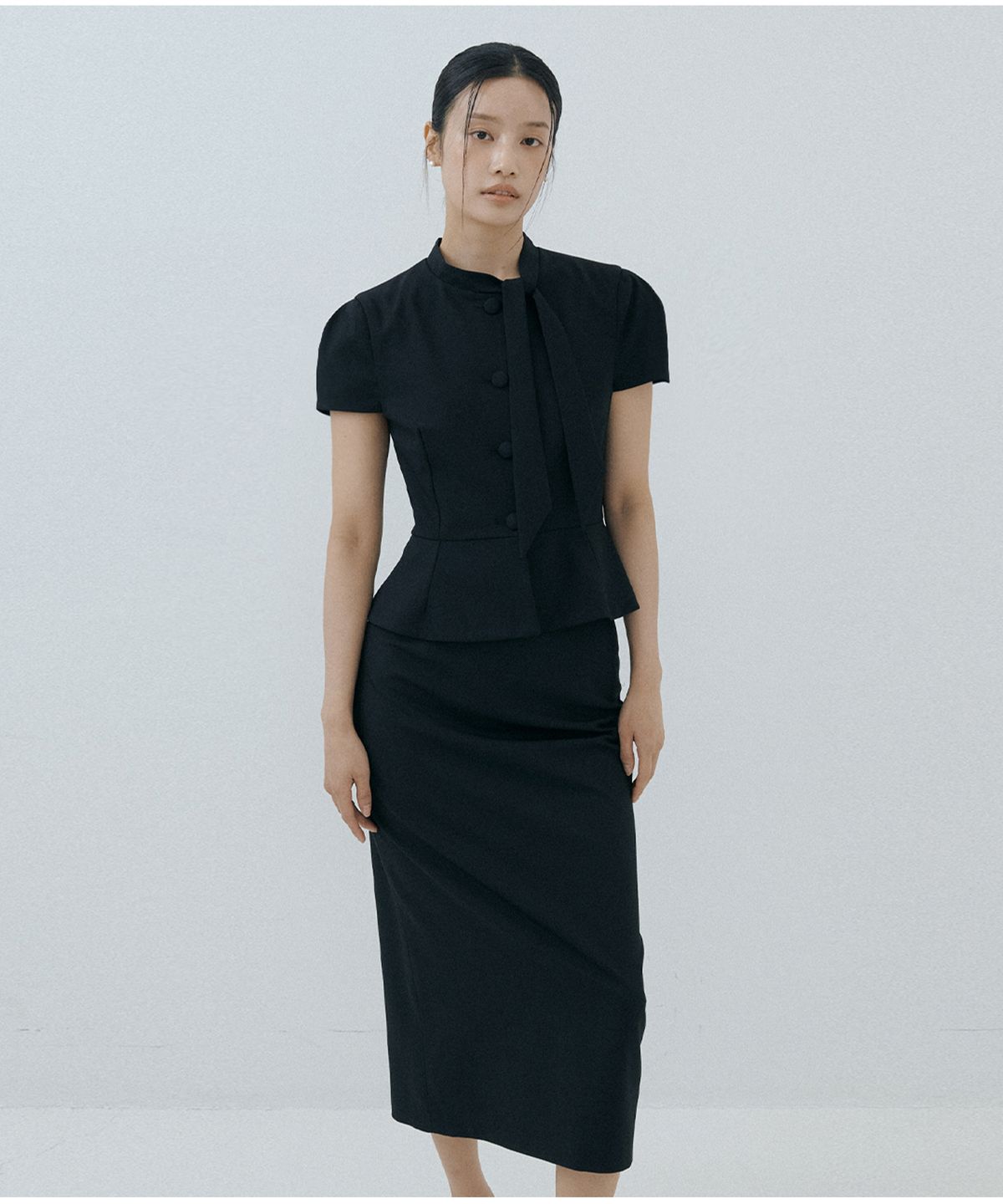 루시르주(LUCIR ZU) Muffler Jacket + Lace Skirt Set (black)