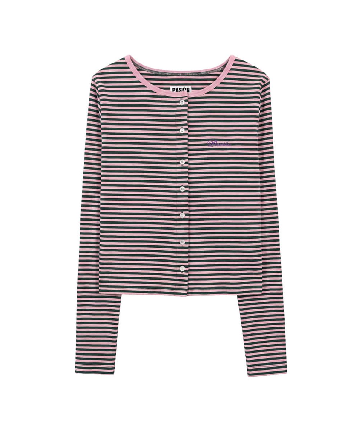 파시온(PASION) 슈가 스트라이프 가디건_그린&퍼플 Sugar Stripe Cardigan_Green-Purple