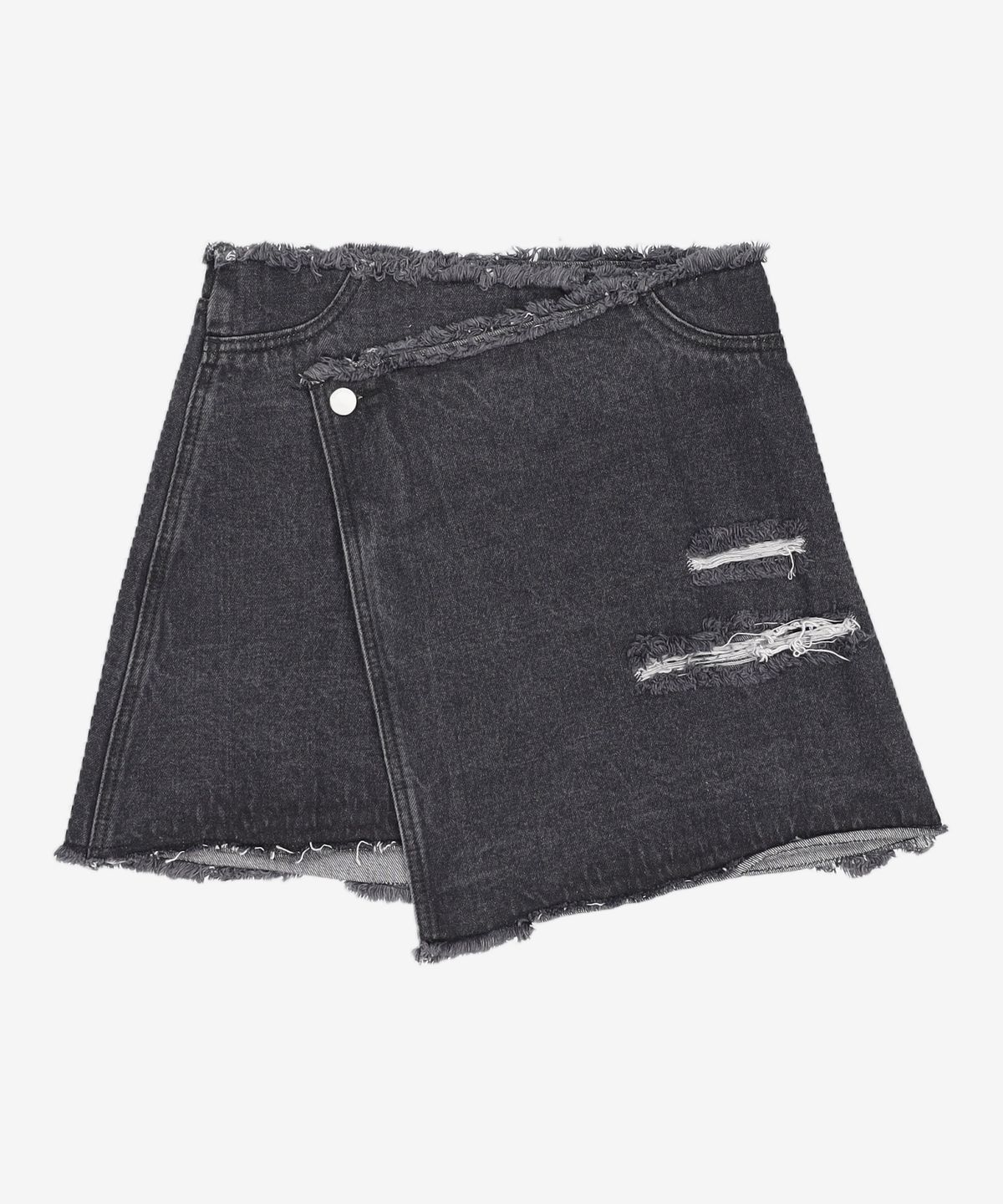 오아이오아이 컬렉션(OIOI COLLECTION) DESTROYED DENIM WRAP SKIRT [BLACK] S