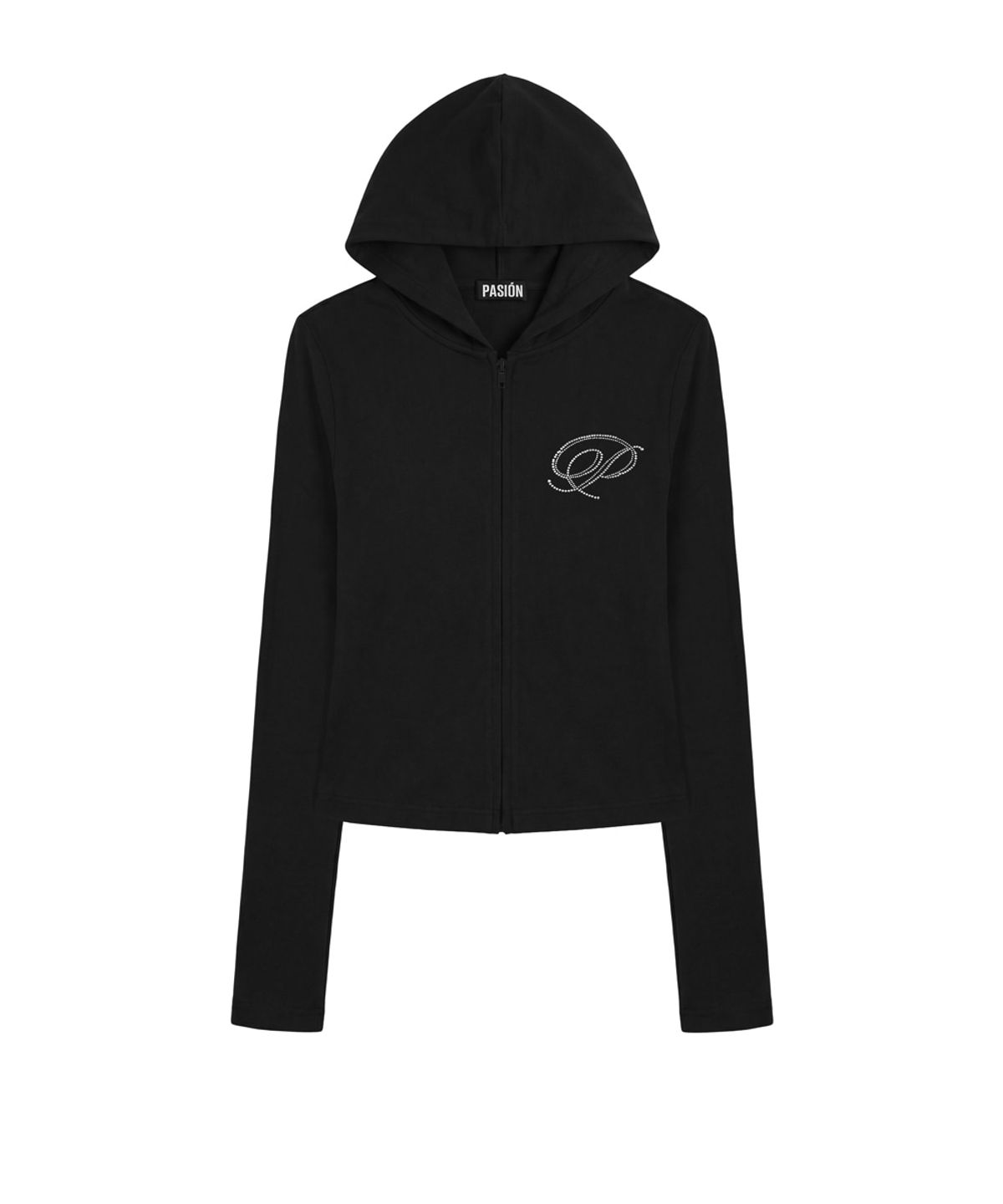 파시온(PASION) 슬림 크리스탈 글램 후드집업_블랙 Slim Crystal Glam Hoodie Zip-Up_Black