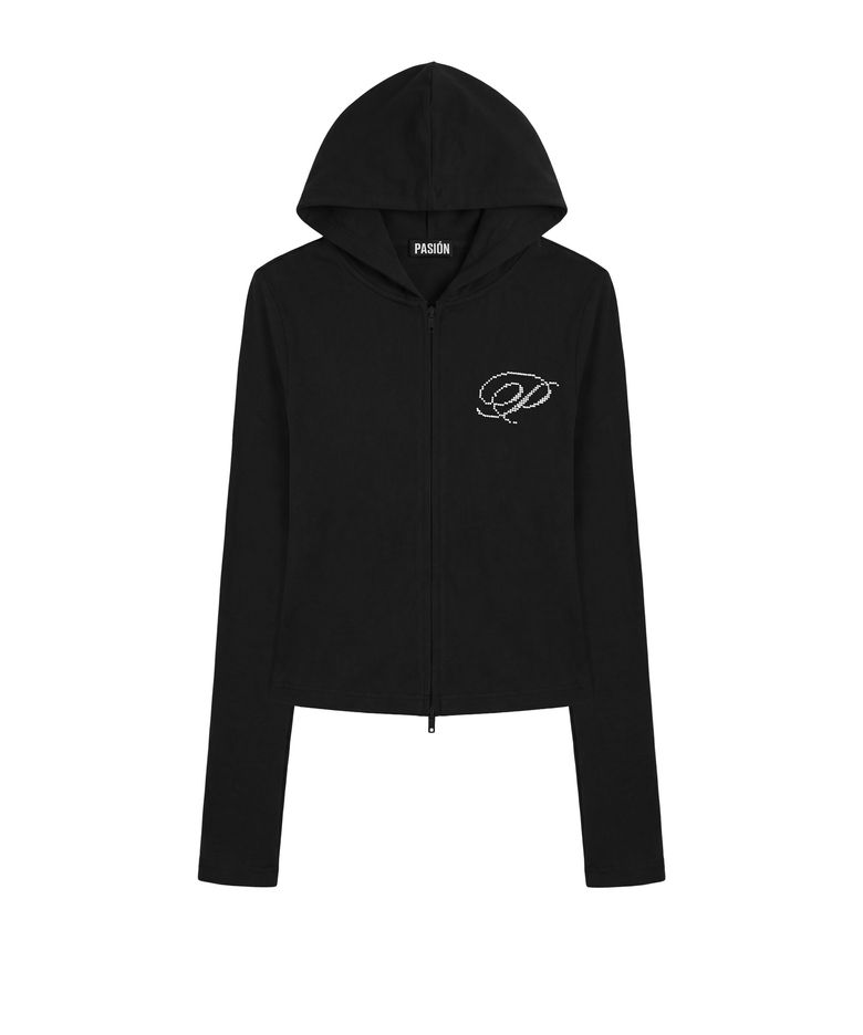 슬림 크리스탈 글램 후드집업_블랙 Slim Crystal Glam Hoodie Zip-Up_Black