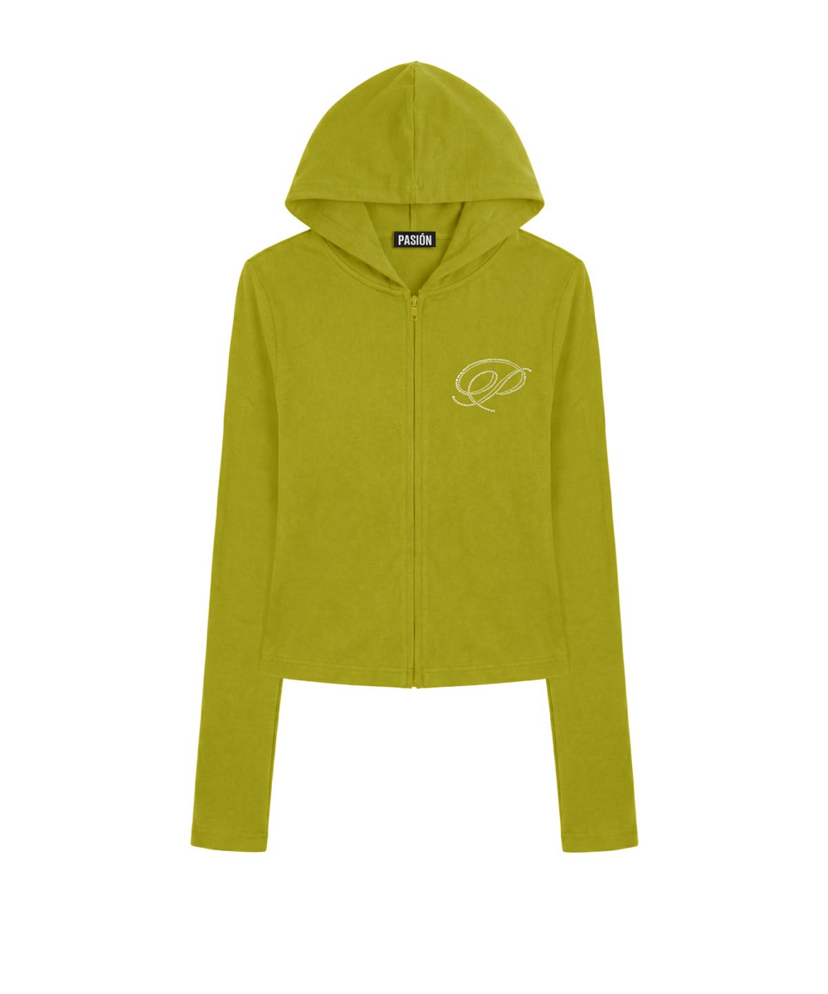 파시온(PASION) 슬림 크리스탈 글램 후드집업_올리브 Slim Crystal Glam Hoodie Zip-Up_Olive
