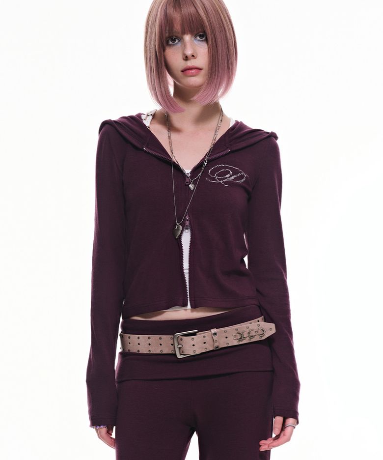 슬림 크리스탈 글램 후드집업_퍼플 Slim Crystal Glam Hoodie Zip-Up_Purple