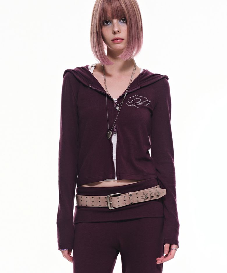 슬림 크리스탈 글램 후드집업_퍼플 Slim Crystal Glam Hoodie Zip-Up_Purple