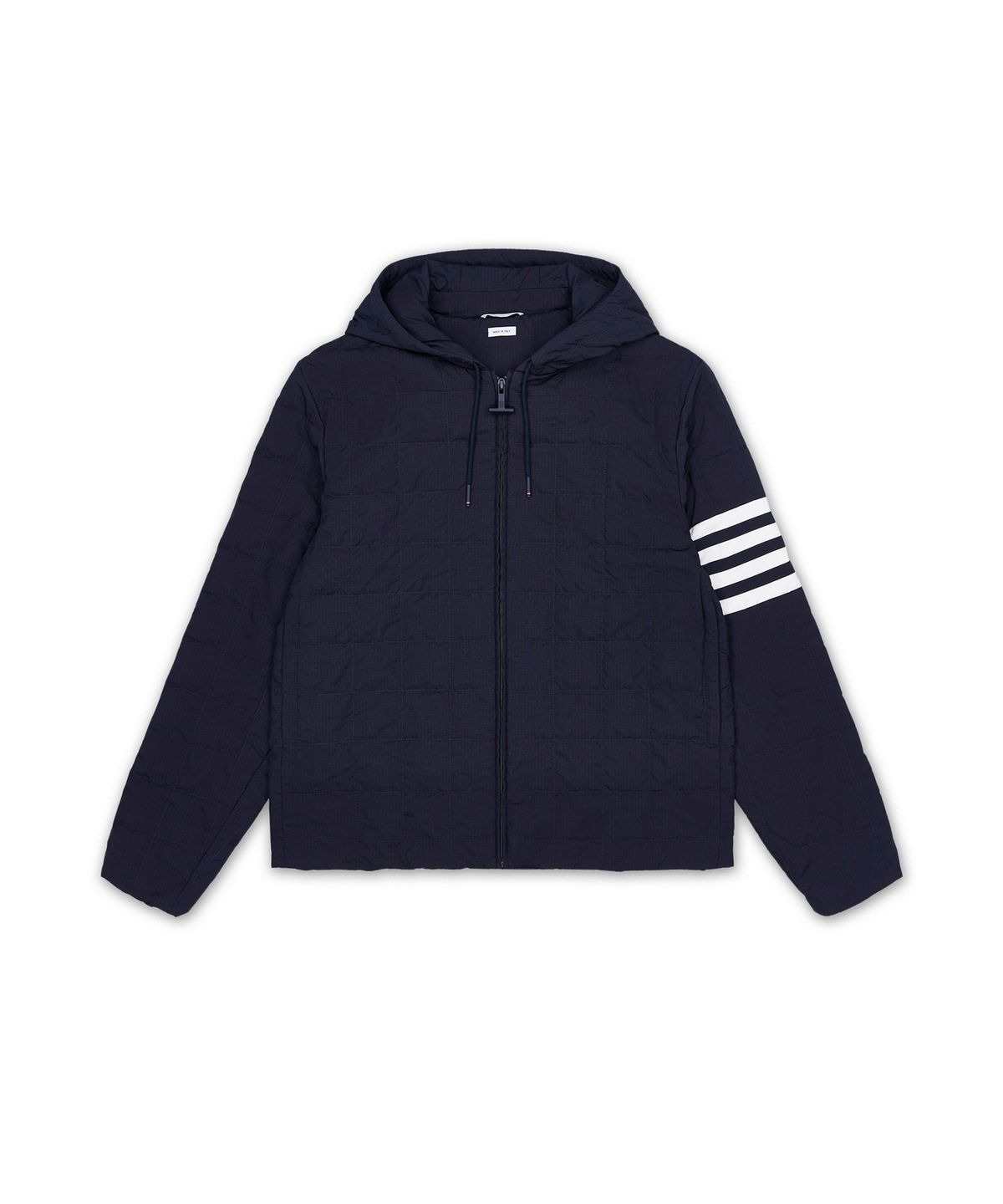 톰 브라운(THOM BROWNE) 샤이니 립스탑 라이트웨이트 라이너 후디 재킷 - 네이비 / MJD138XF1095415
