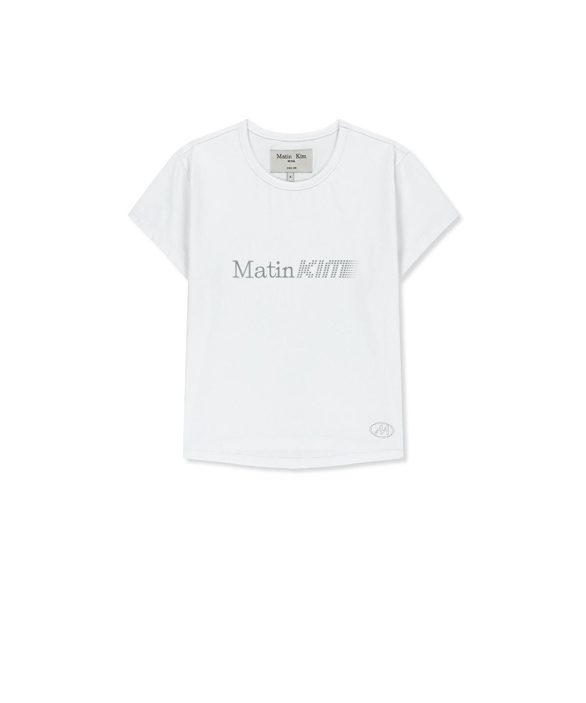 마뗑킴(MATIN KIM) MATIN PACE REFLECTIVE LOGO SLIM TOP IN WHITE