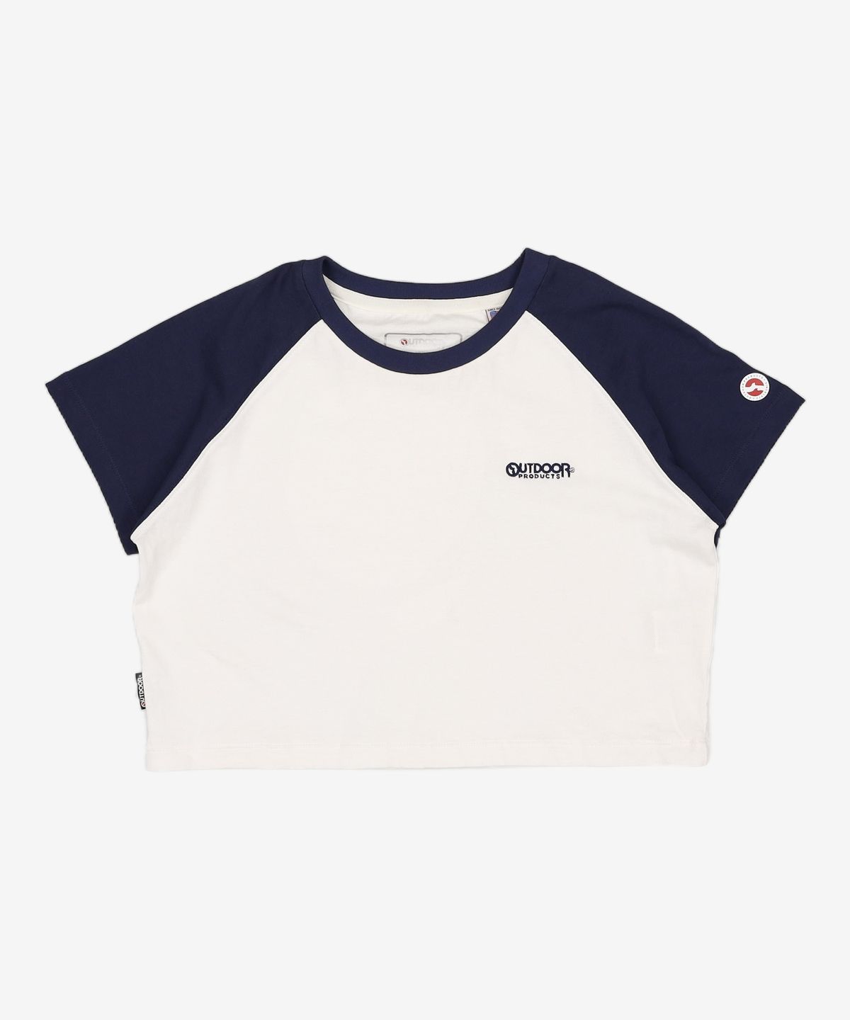 아웃도어 프로덕츠(OUTDOOR PRODUCTS) 스몰로고 래글런 크롭 반팔 티셔츠 RAGLAN CROP TS FREE