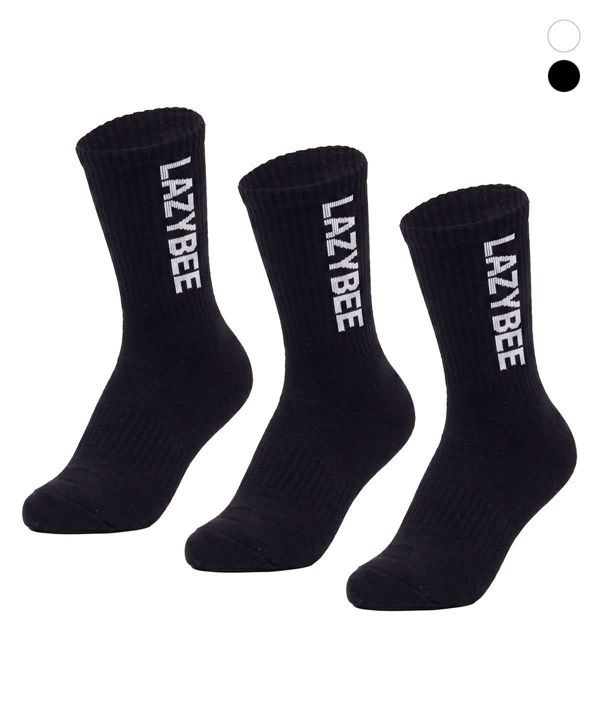 레이지비(LAZYBEE) [3PACK] 에센셜 쿠셔닝 스포츠 크루 삭스 블랙
