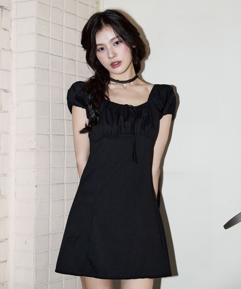 우븐 스판 미니 드레스 [블랙]