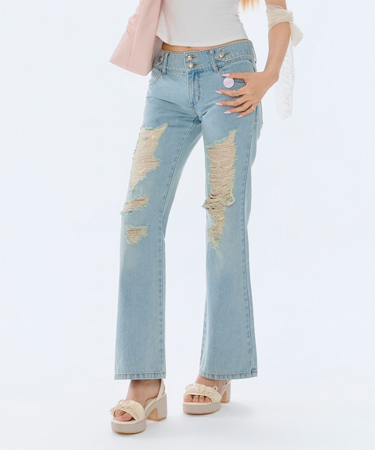 포어링(FORUSRING) Double star damaged jeans (blue)