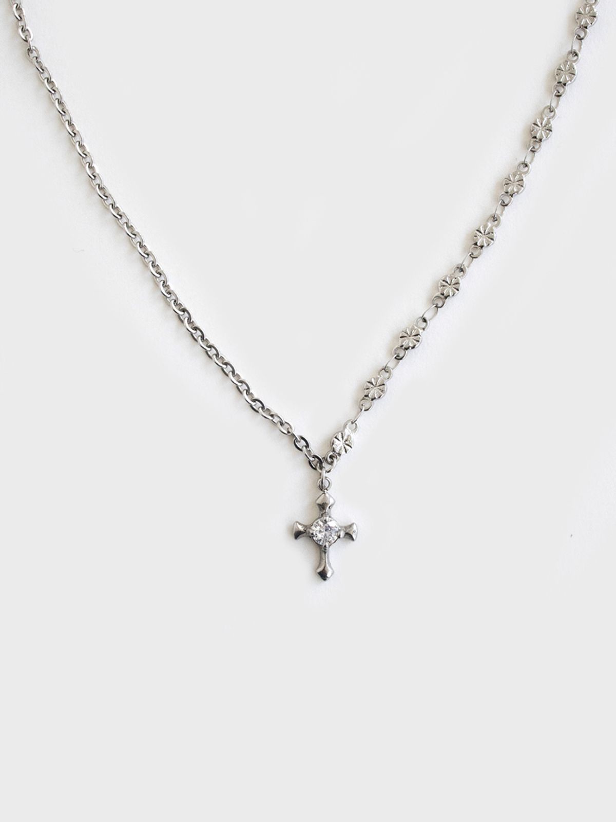 링거피스(LINGER PIECE) [Unisex] Cross mix chain necklace