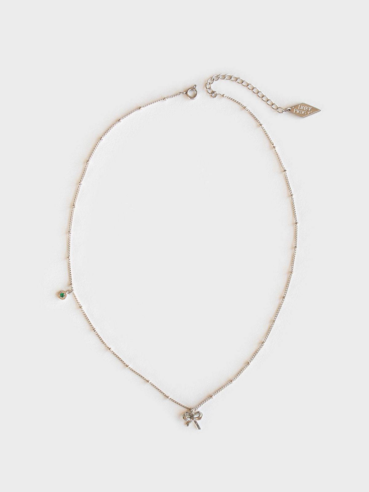 링거피스(LINGER PIECE) Mini ribbon point ball chain necklace