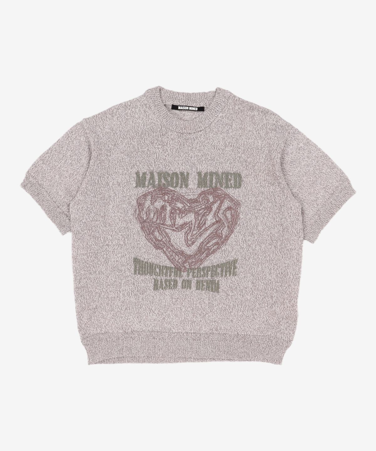 메종미네드(MAISON MINED) DOODLE HEART HALF KNIT GREY M