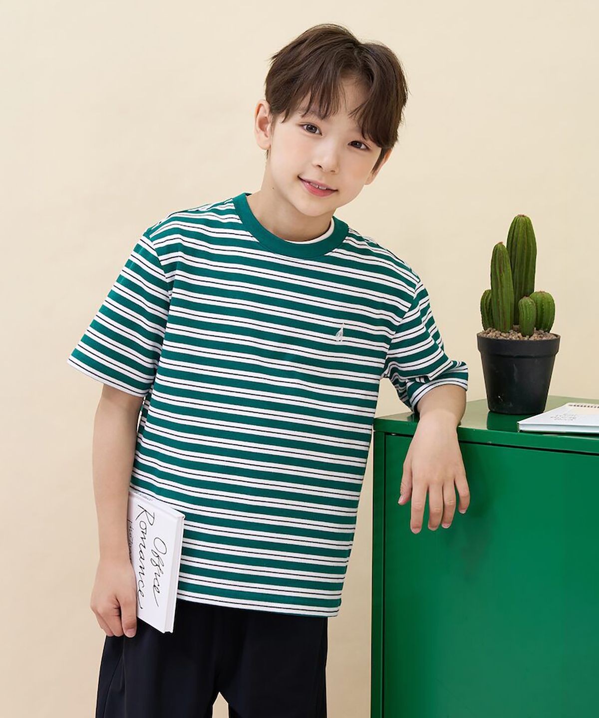 빈폴 키즈(BEANPOLE KIDS) 여름 스트라이프 루즈핏 티셔츠  그린 (BI6742U06M)