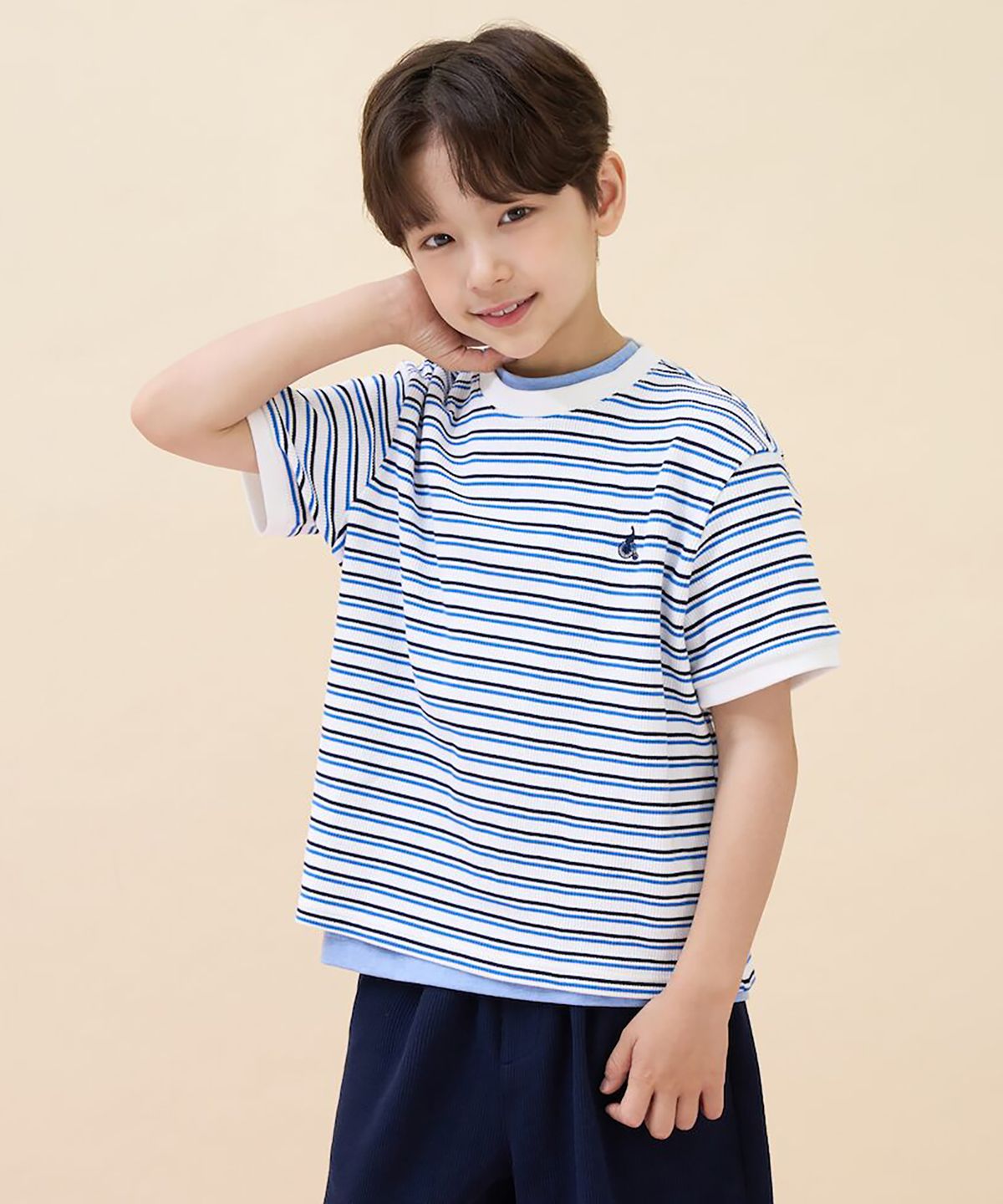 빈폴 키즈(BEANPOLE KIDS) 와플 스트라이프 반소매 상하세트  아이보리 (BI6742U010)