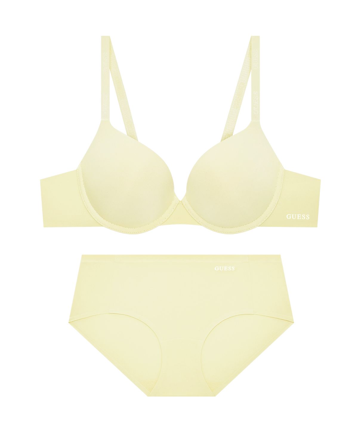게스언더웨어(GUESS UNDERWEAR) 퓨징 로고밴딩 프리컷 와이어 브라 팬티 세트 - 라이트옐로우