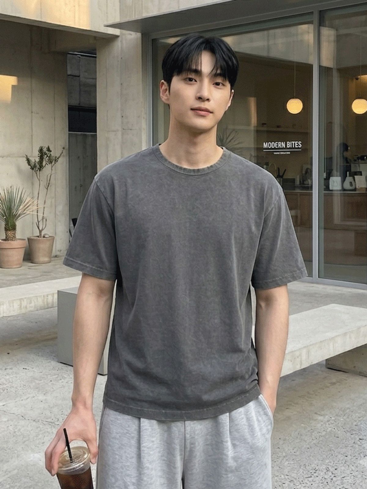 행텐(HANGTEN) 남성 다잉 워싱 반팔 티셔츠_165(10580-031-612-69)
