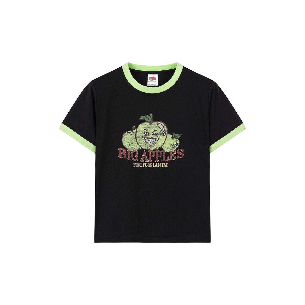 프룻오브더룸(FRUIT OF THE LOOM) 피치가공 빅애플 크롭 링커 반팔티셔츠(BLACK)