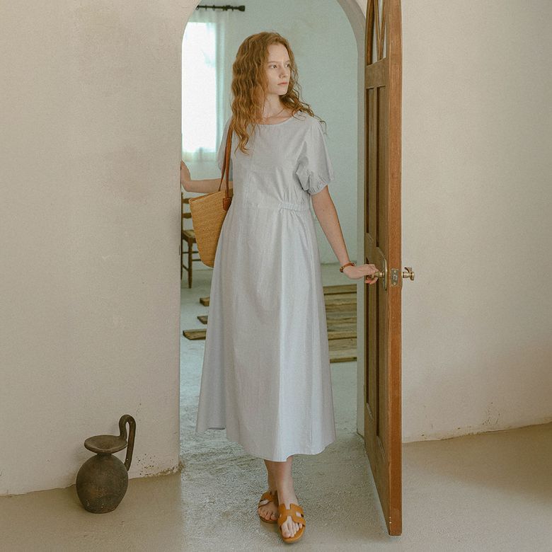 PM_Back button puff sleeve dress_2color