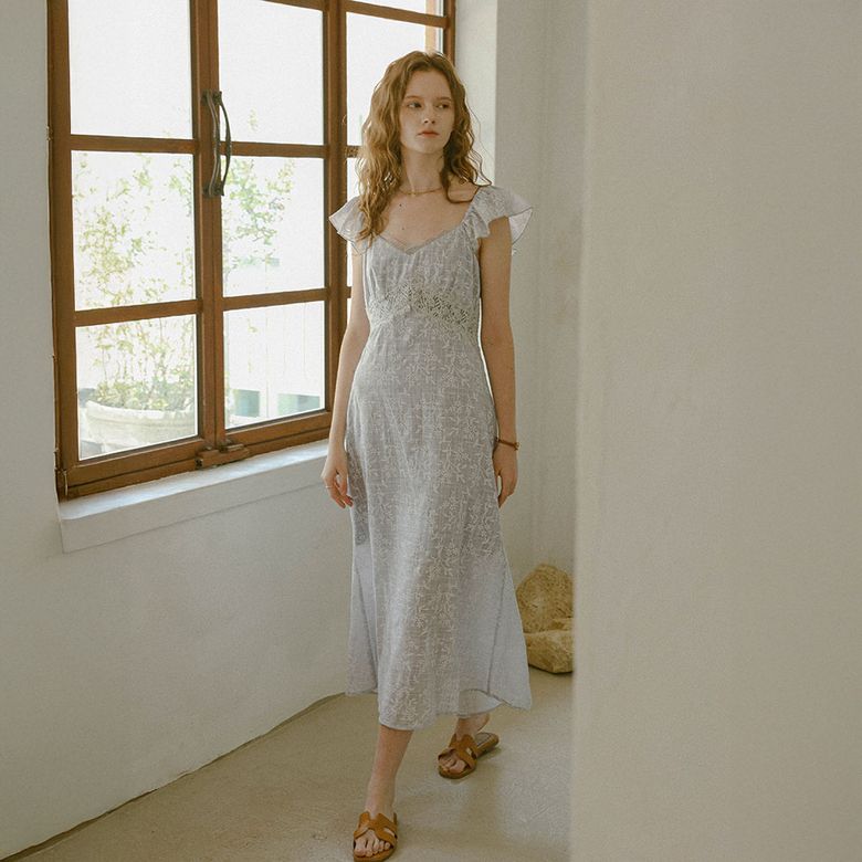 PM_Flutter sleeve jacquard dress_LAVENDER