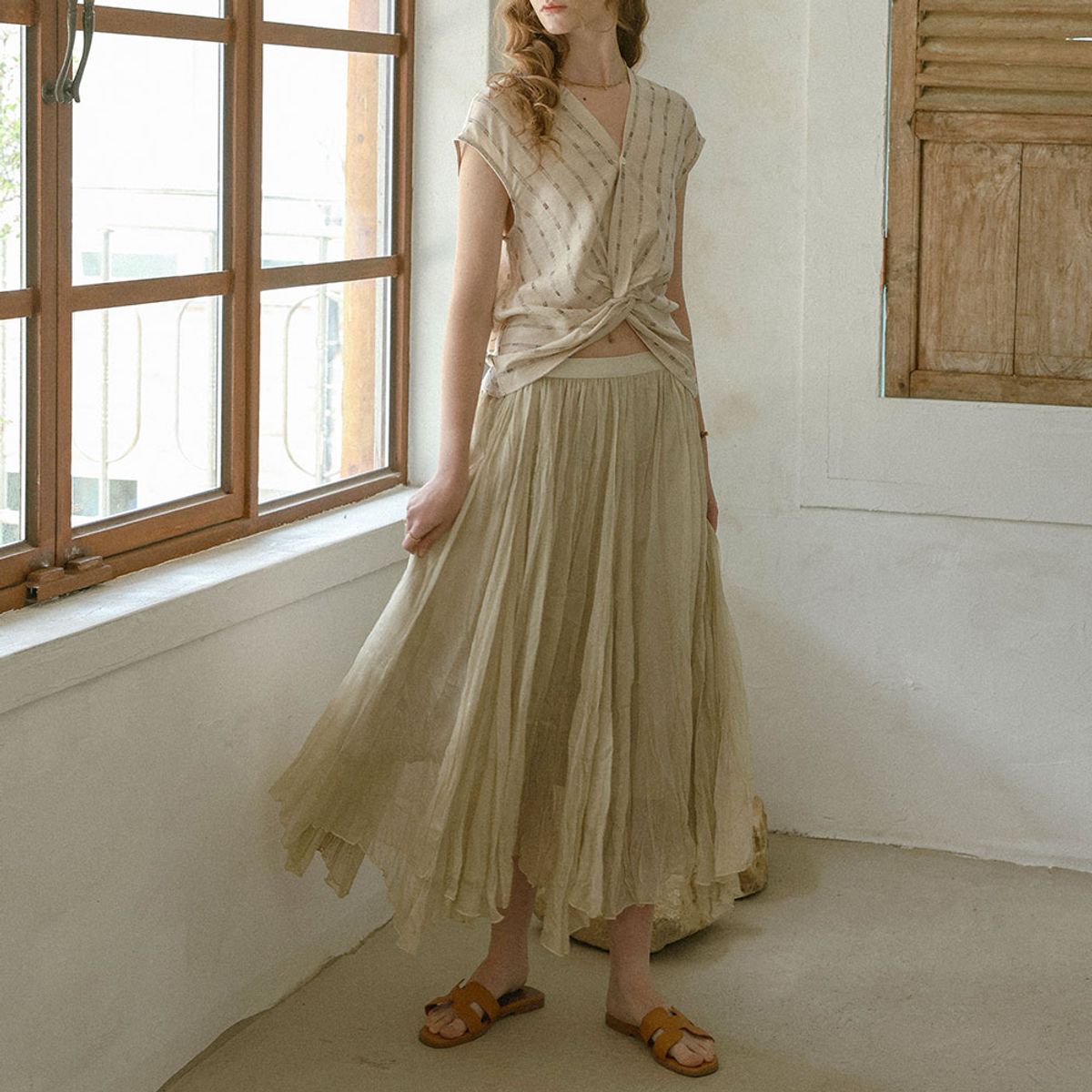 프라우드 마리(PROUD MARY) PM_Crinkle pleated long skirt_2color