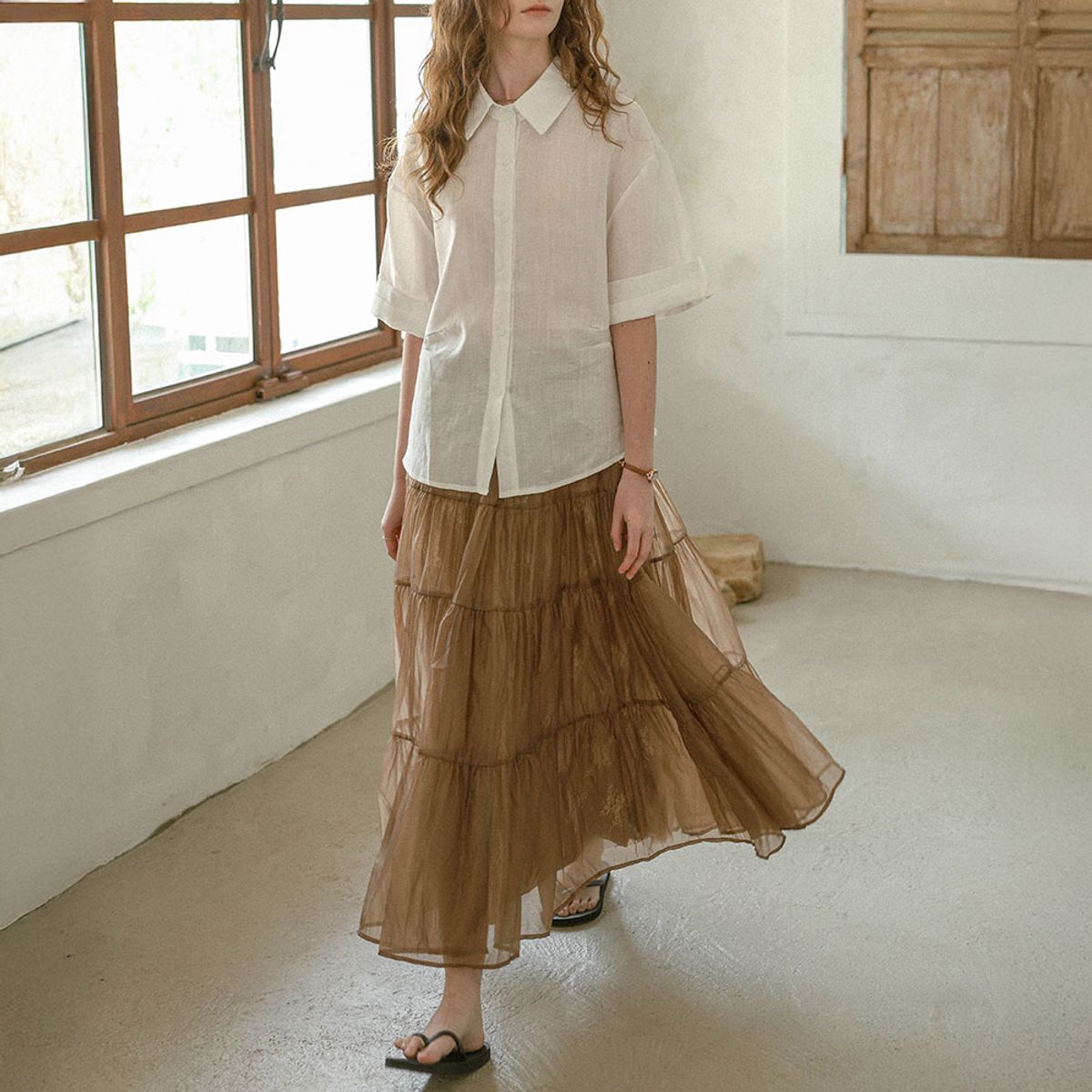 프라우드 마리(PROUD MARY) PM_Layered chiffon lace inner skirt_BROWN