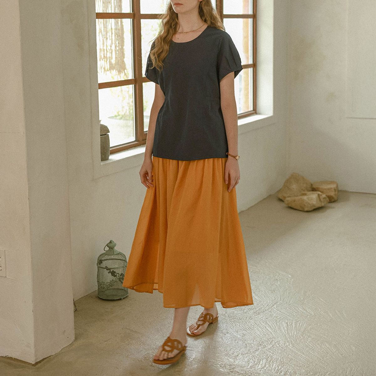 프라우드 마리(PROUD MARY) PM_Volume flare skirt_DARK ORANGE