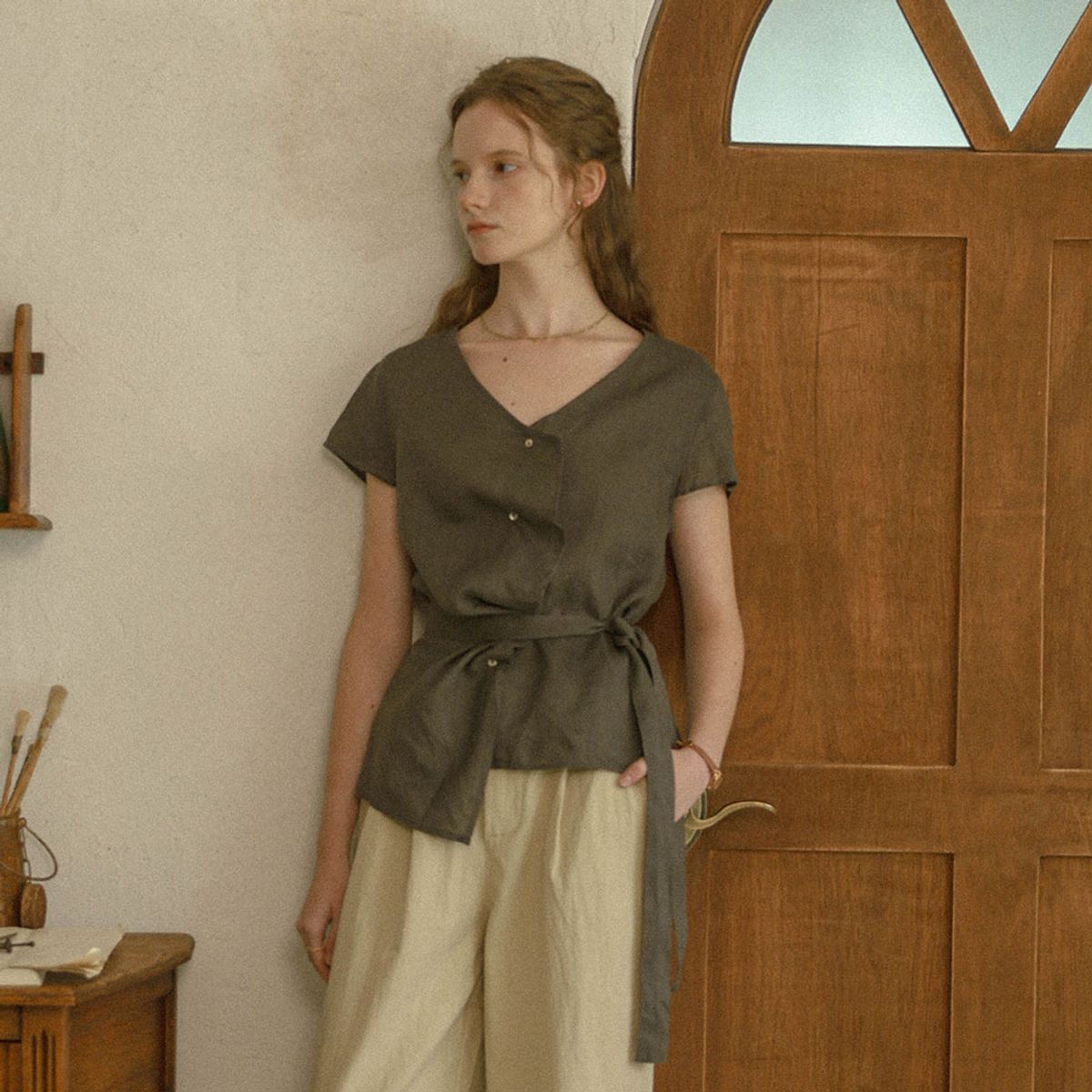 프라우드 마리(PROUD MARY) PM_Wrap front belted blouse_CHARCOAL