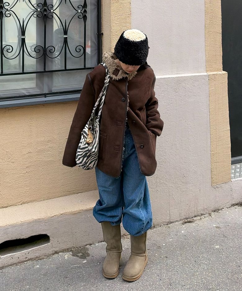 [사이즈추가]Molly Reversible Shearling Coat_Dark Brown