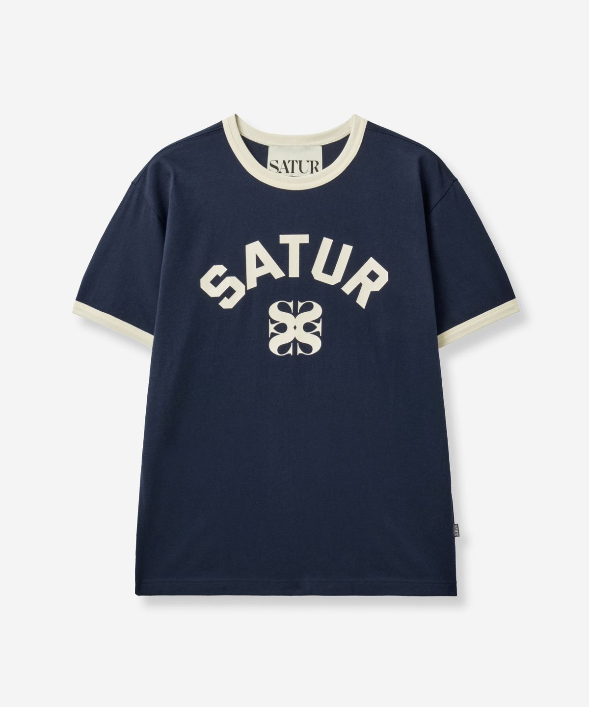 세터(SATUR) 아치 로고 링거 반팔 티셔츠 네이비