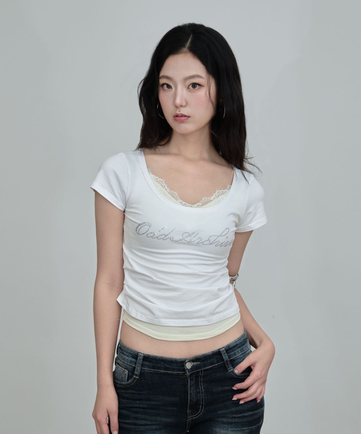 오드민(ODDMIN) Hotfix Shirring Top (white)