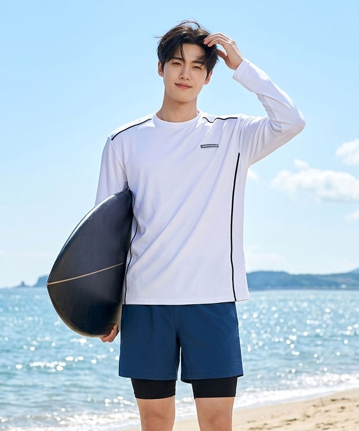 헤링본(HERRINGBONE) [SET] 남성 래쉬가드세트 루즈핏 긴팔 & 투인원 스윔팬츠 RG347WH AC902