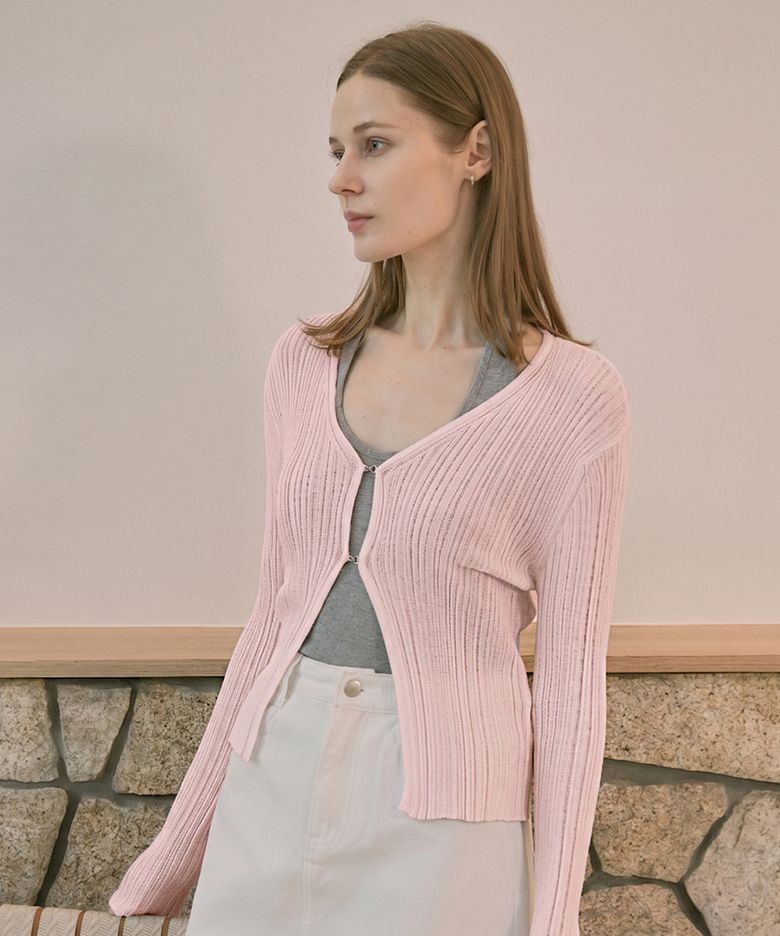 Summer V-Neck Hook Front Ribbed Bolero (powder pink)