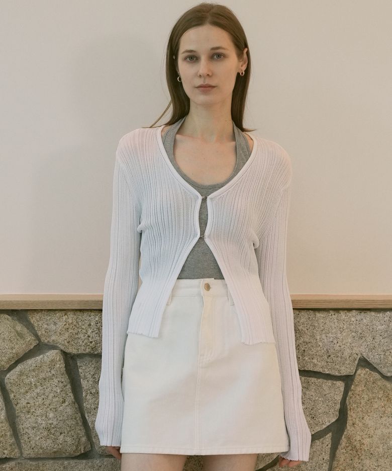 Summer V-Neck Hook Front Ribbed Bolero (white)