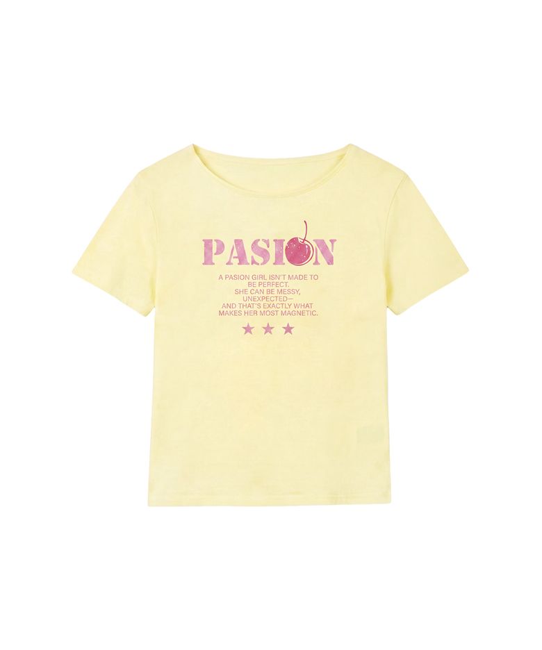 체리 팝 오프숄더 반팔티_레몬 Cherry Pop Off-Shoulder Short Sleeve Tee_Lemon