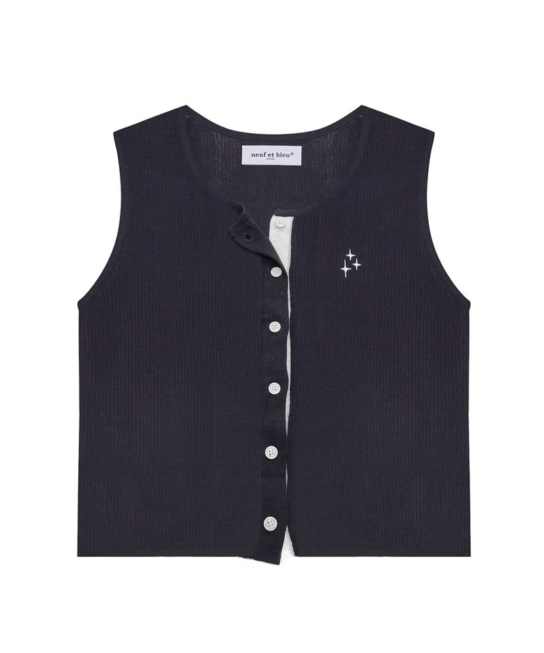 NEB two tone button knit vest (navy)