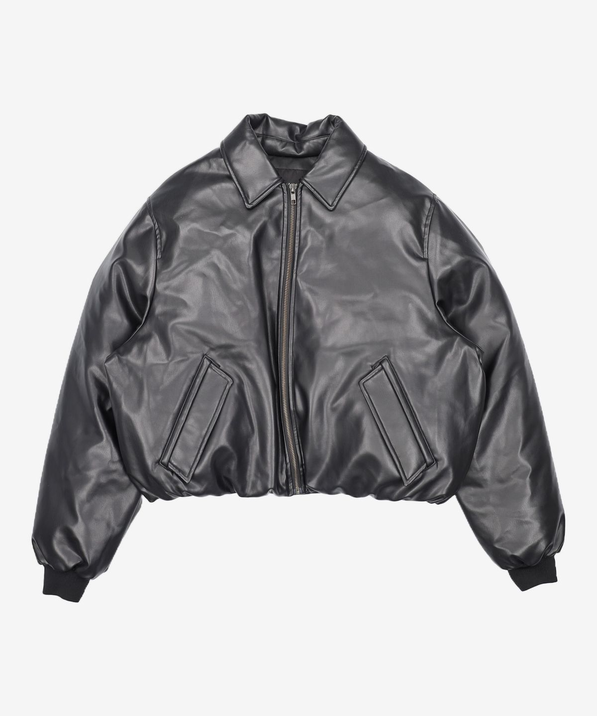 우알롱(WOOALONG) Leather padding bomber jacket - BLACK S