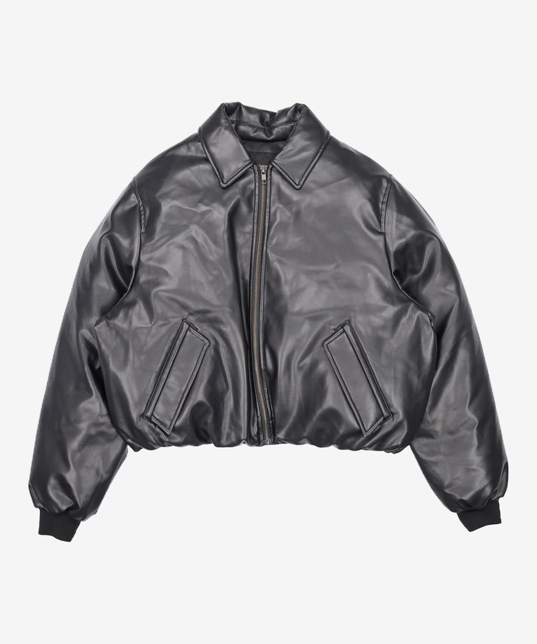 Leather padding bomber jacket - BLACK S