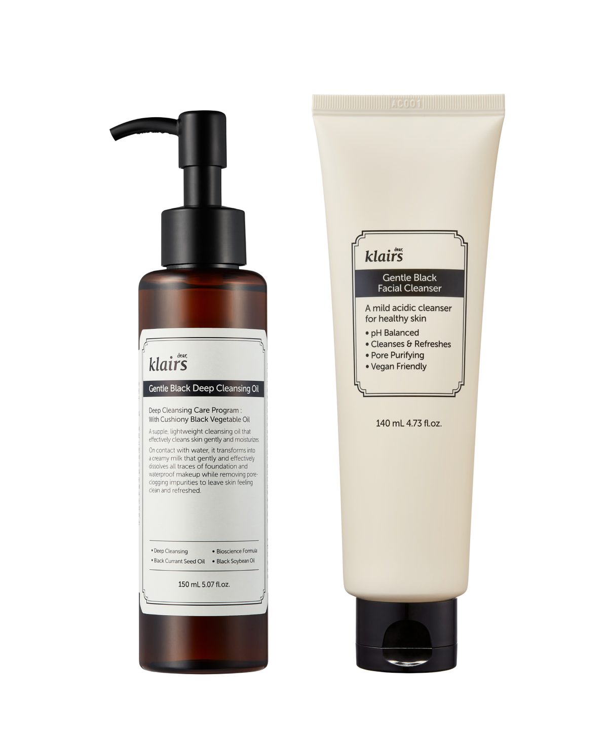 클레어스(KLAIRS) [클렌징SET] 젠틀 블랙 딥 클렌징 오일 150ml+ 젠틀 블랙 페이셜 클렌저 140 mL