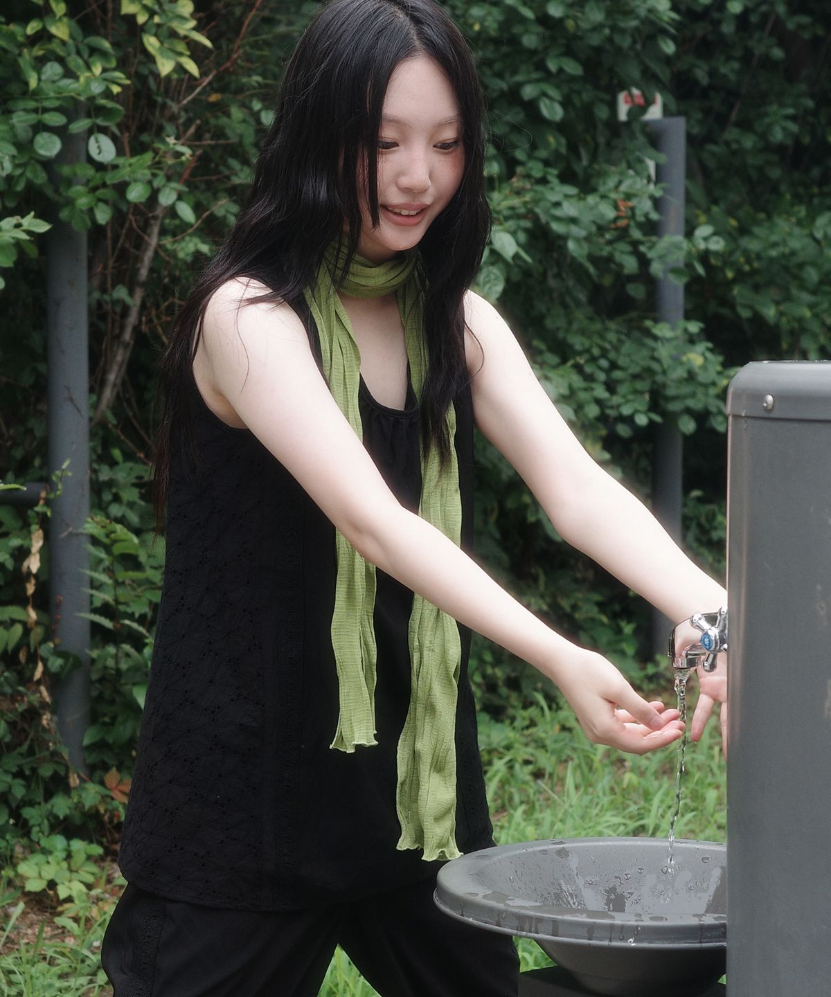 쿠키시(KOOKEESEE) 웨이브 크링클 롱스카프 (연두)