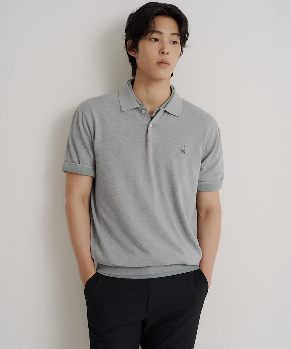 빈폴 멘(BEANPOLE MEN) [Essential] 이태리 코튼 칼라넥 니트  그레이