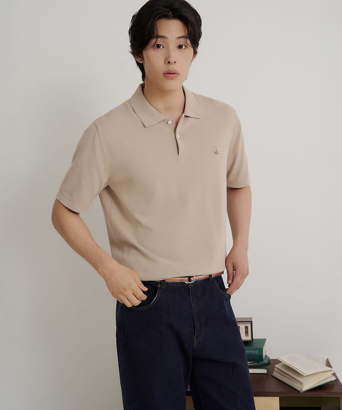 빈폴 멘(BEANPOLE MEN) [Essential] 이태리 코튼 칼라넥 니트  베이지