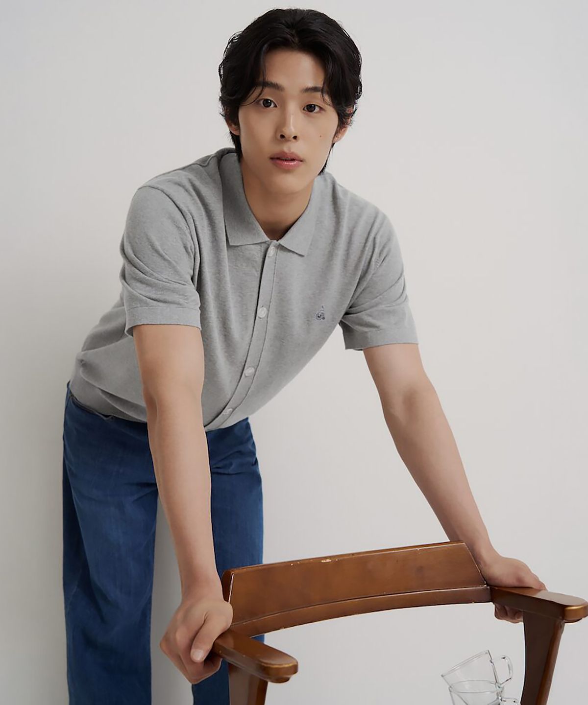 빈폴 멘(BEANPOLE MEN) 이태리 코튼 칼라넥 카디건  그레이