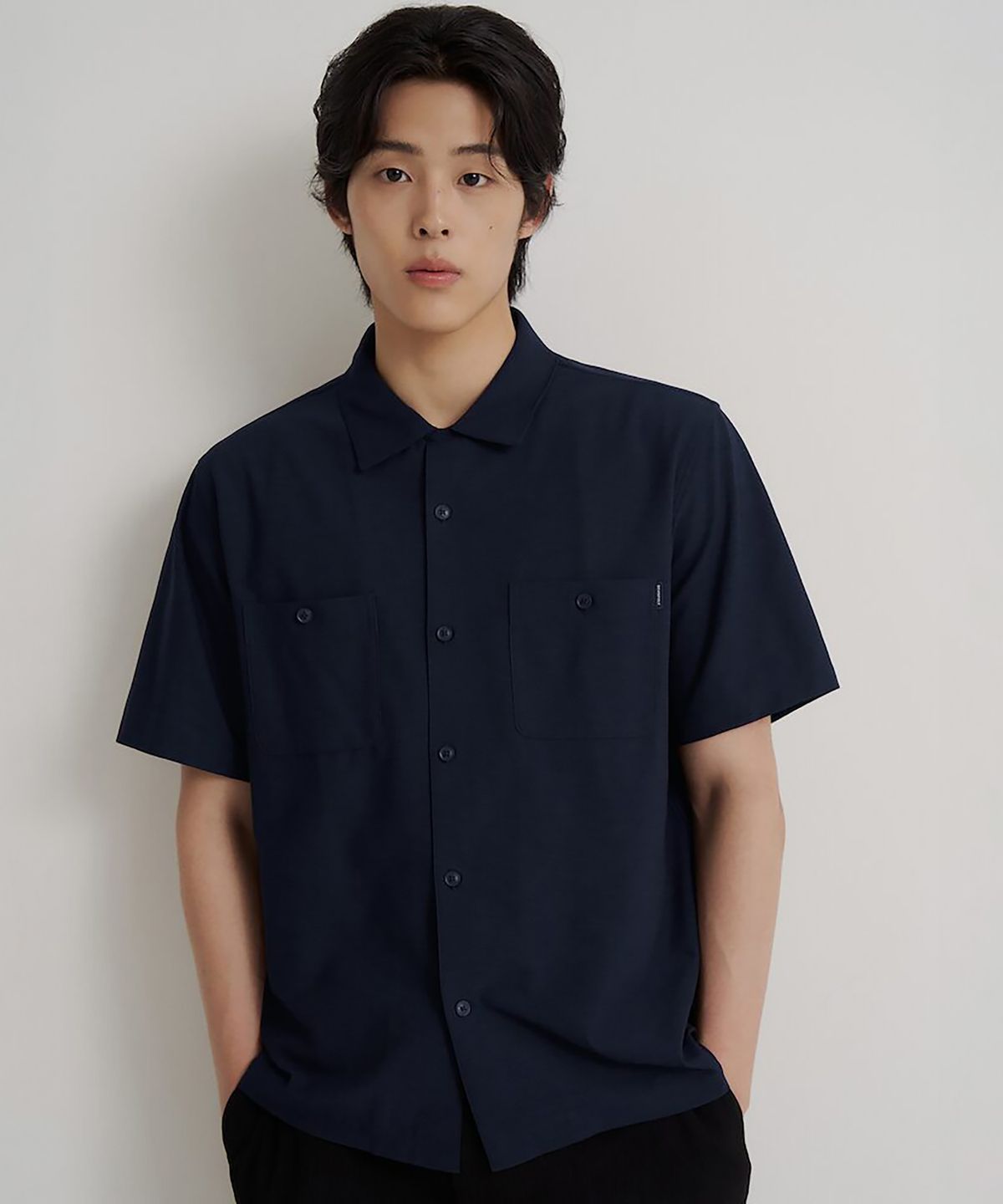 빈폴 멘(BEANPOLE MEN) 에어도트 셔츠형 풀오픈 티셔츠  네이비