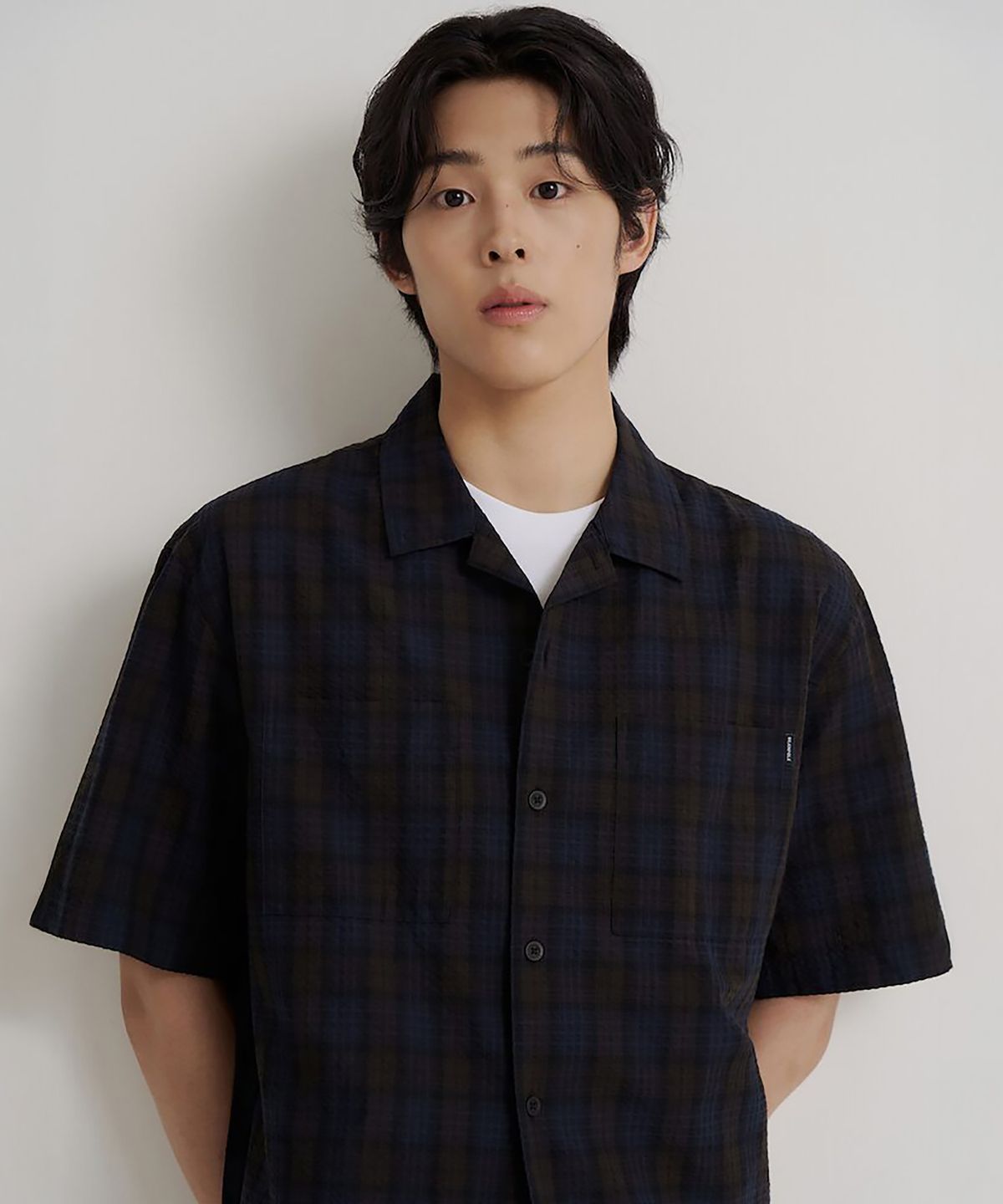 빈폴 멘(BEANPOLE MEN) 타탄체크 아우터형 반소매 셔츠  브라운