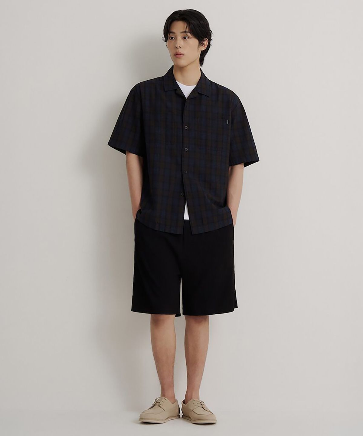 빈폴 멘(BEANPOLE MEN) 크레페 밴딩 하프 팬츠  블랙