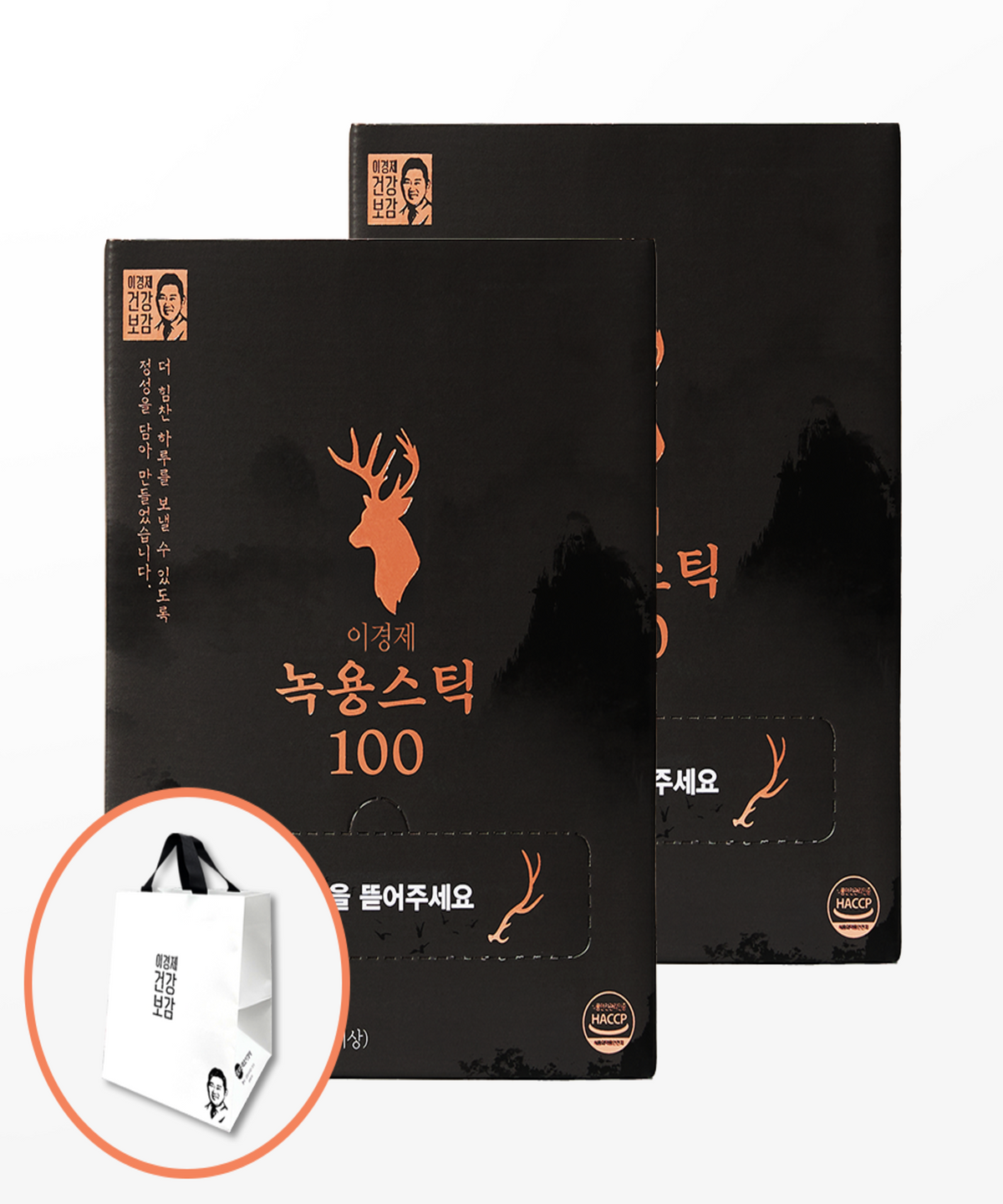 래오이경제(LEO LGJ) 녹용스틱100 녹용 부모님 선물 2박스(200포)+쇼핑백