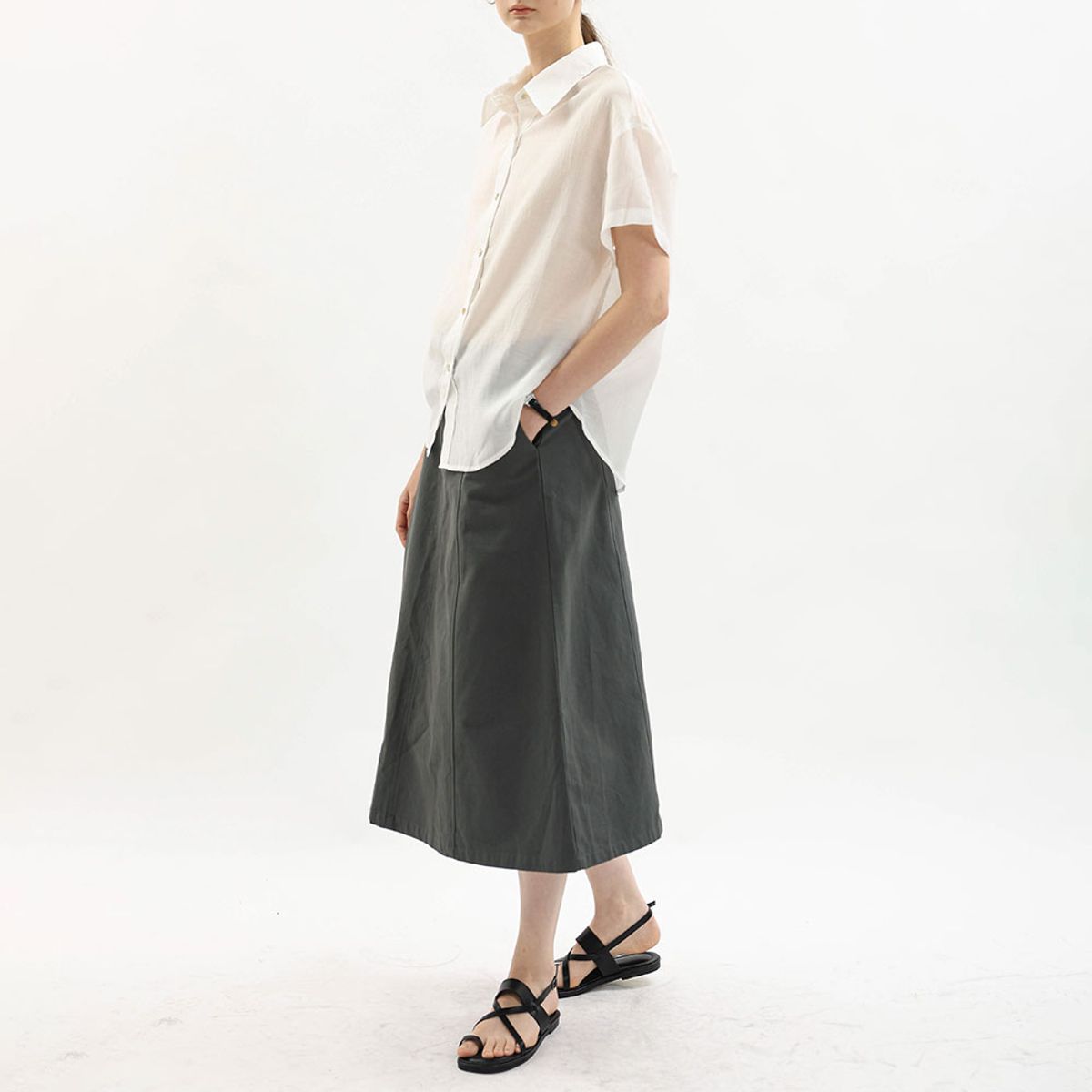 웬스데이딜라잇(WEDNESDAY DELIGHT) WD_High waist a line skirt_GRAY