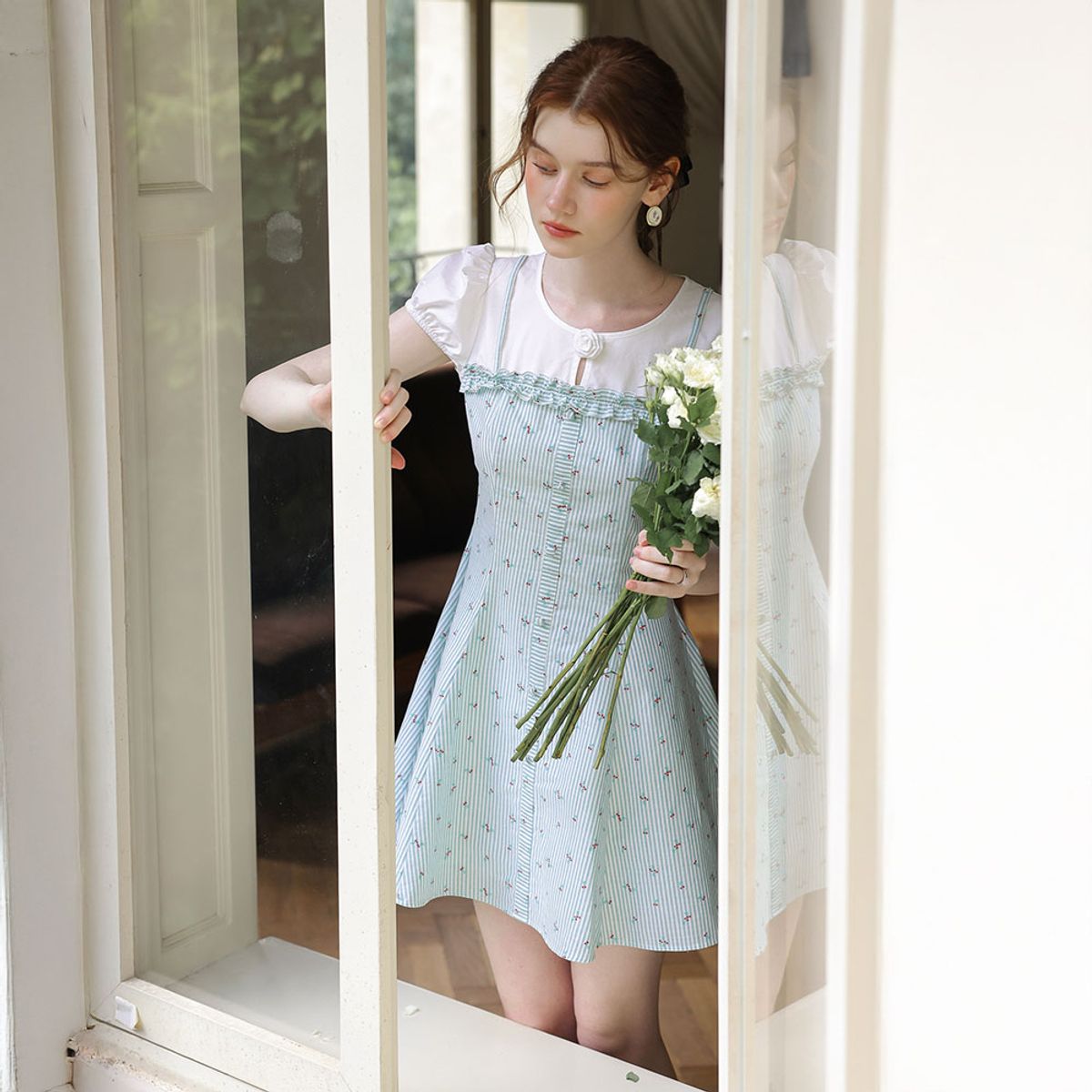 쎄무아듀(CEST MOIDEW) Cest_Floral fake two-piece mini dress